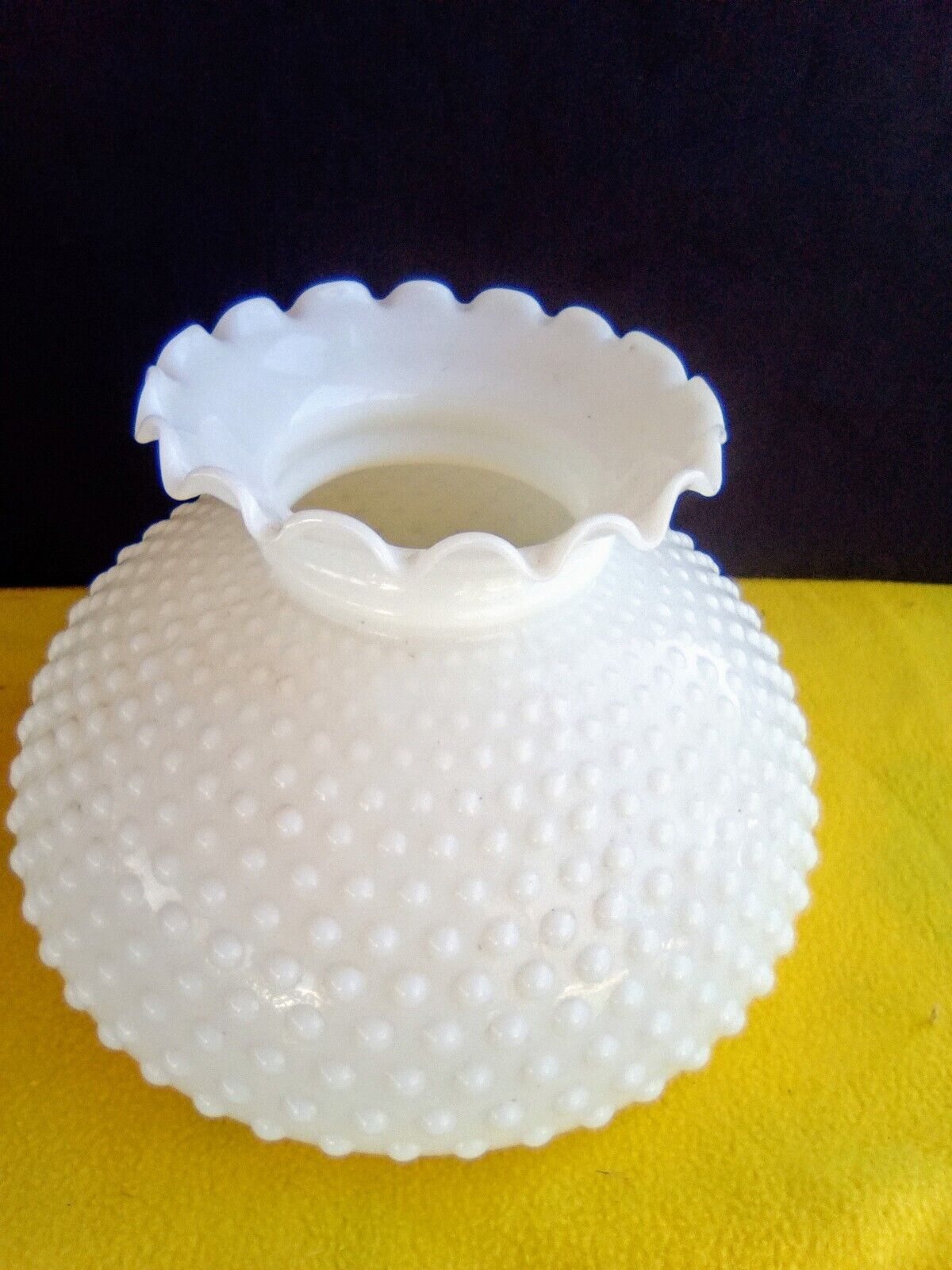 Vintage White Milk Glass Hobnail Student Lamp Shade 10\' Fitter Ruffled Top