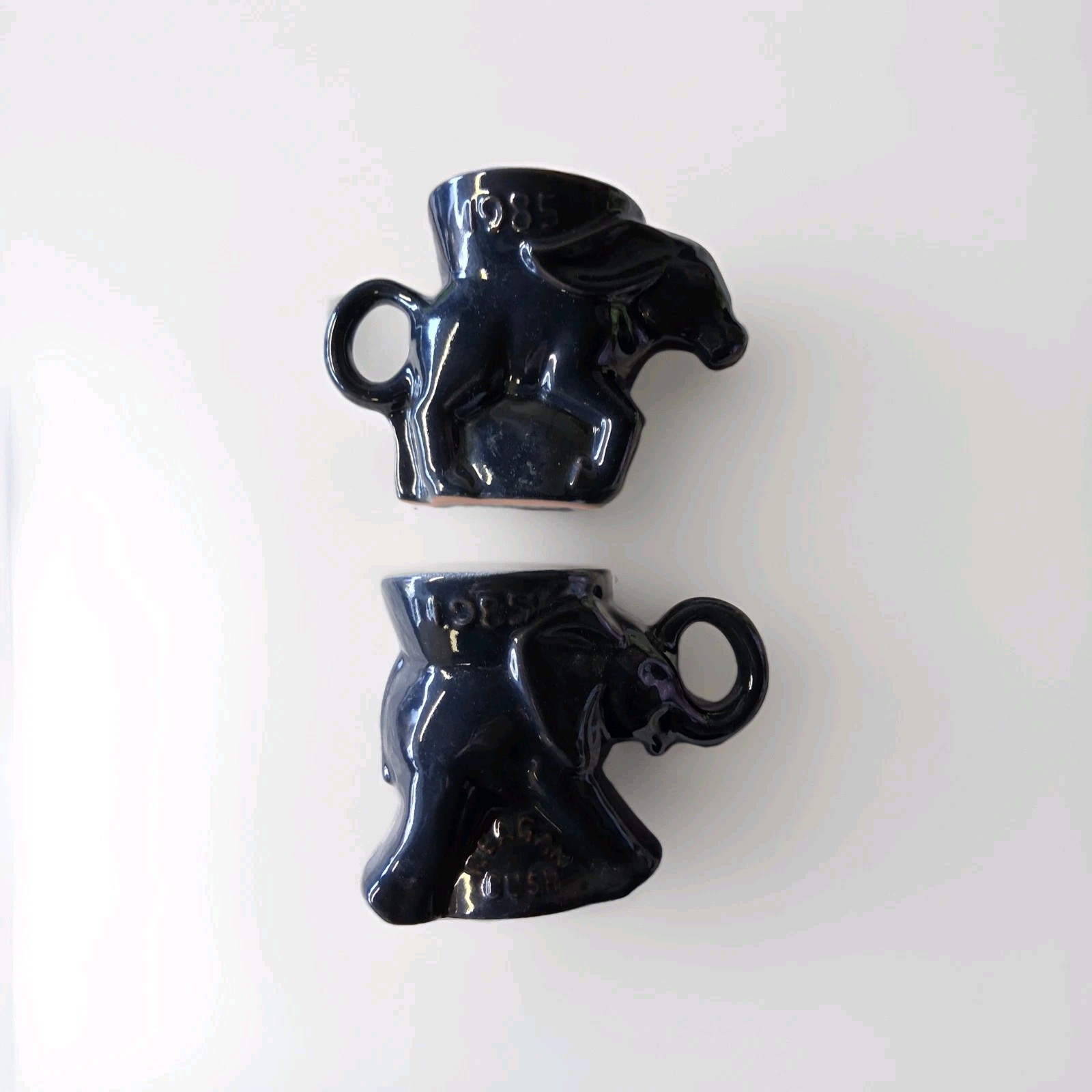 1985 Frankoma Pottery Ceramic Mugs: Democratic Donkey and Republican Elephant.