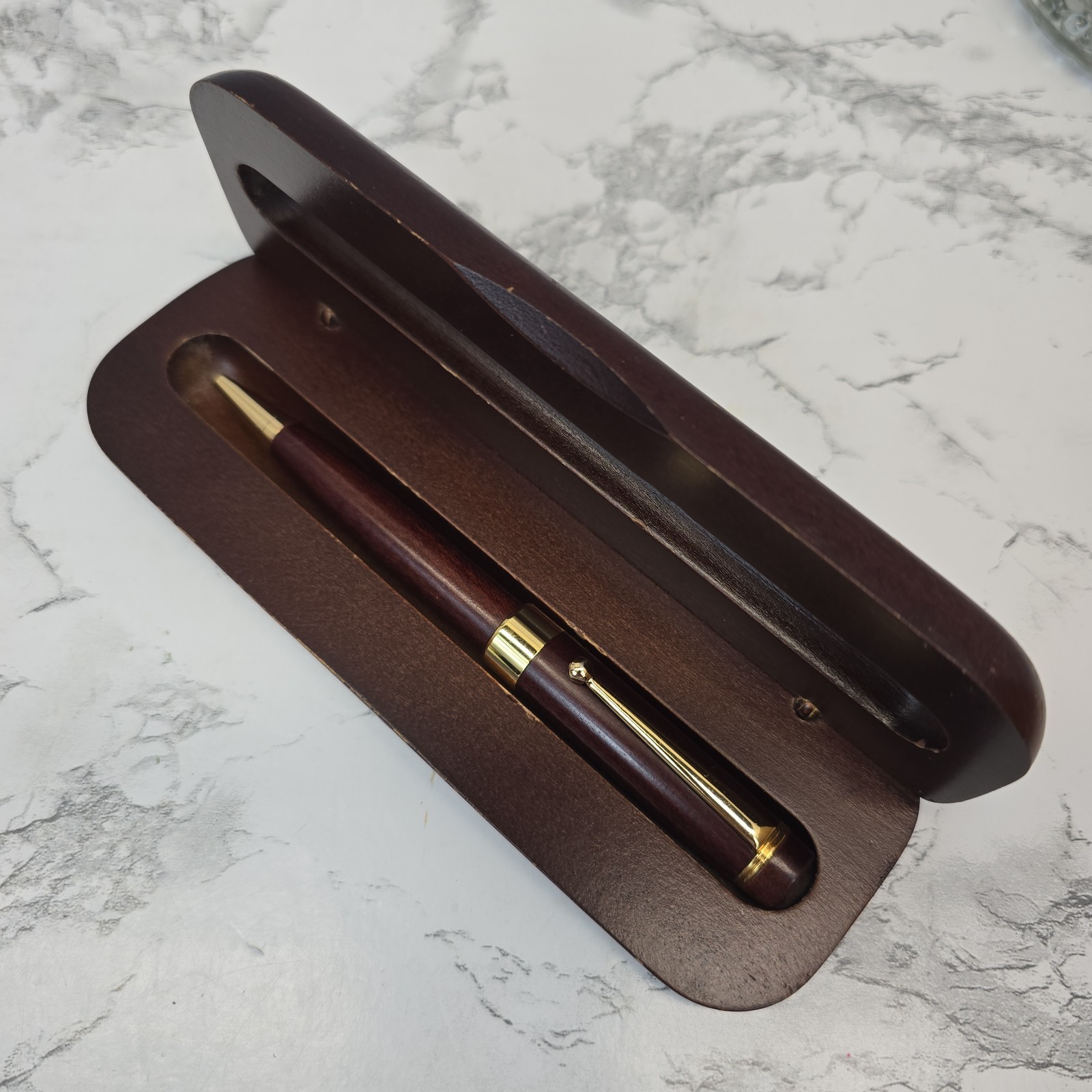 Vintage 1994 Bombay Co Rosewood Executive Pen & Matching Wooden Case Gold Toned