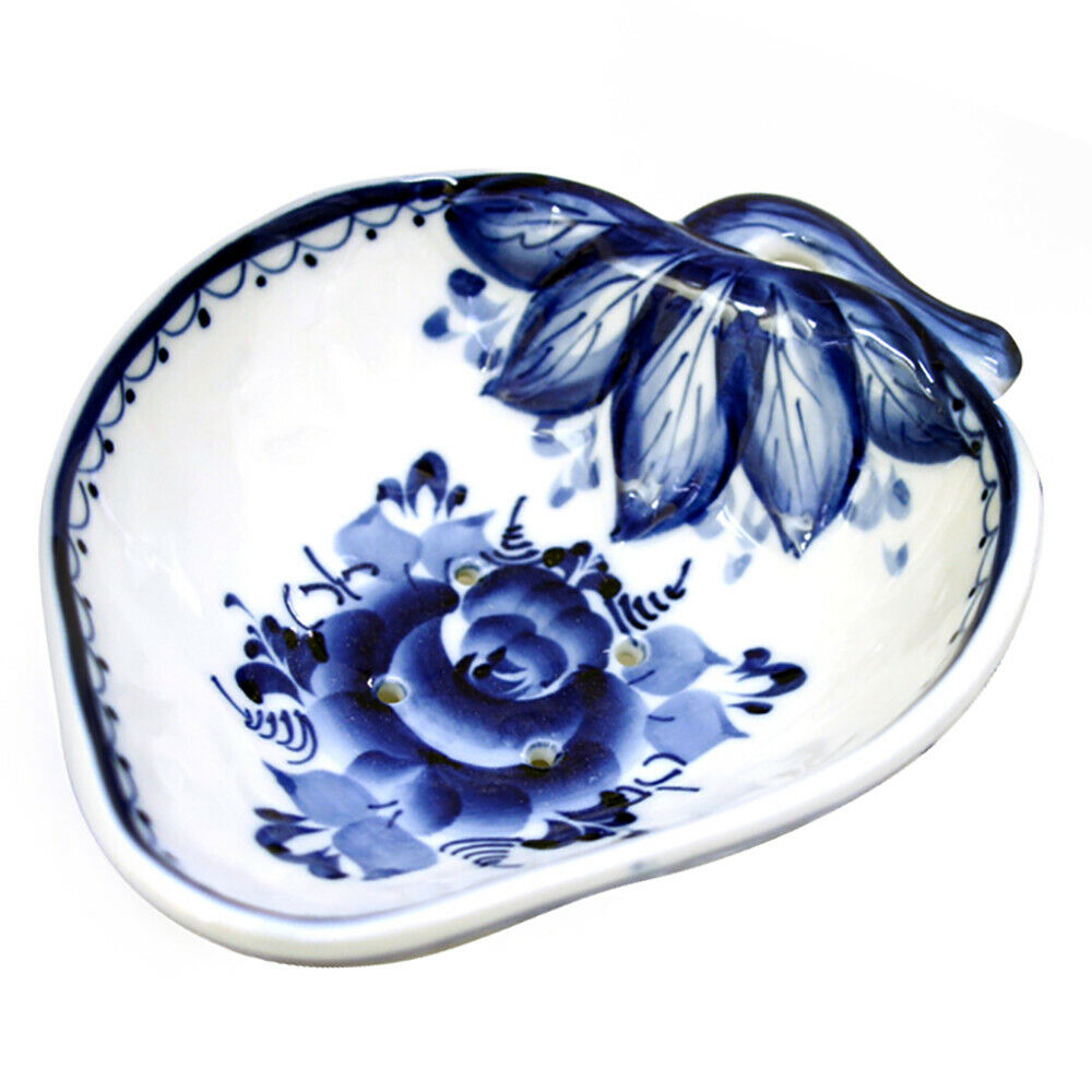 Gzhel Strawberry Berry Serving Bowl Russian Porcelain Blue and White China Гжель