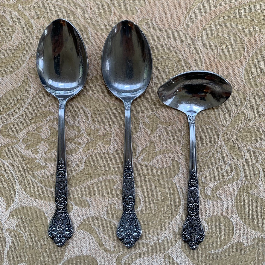 MSI Versailles Lot 2 Serving Spoons Gravy Ladle Stainless Roses Japan