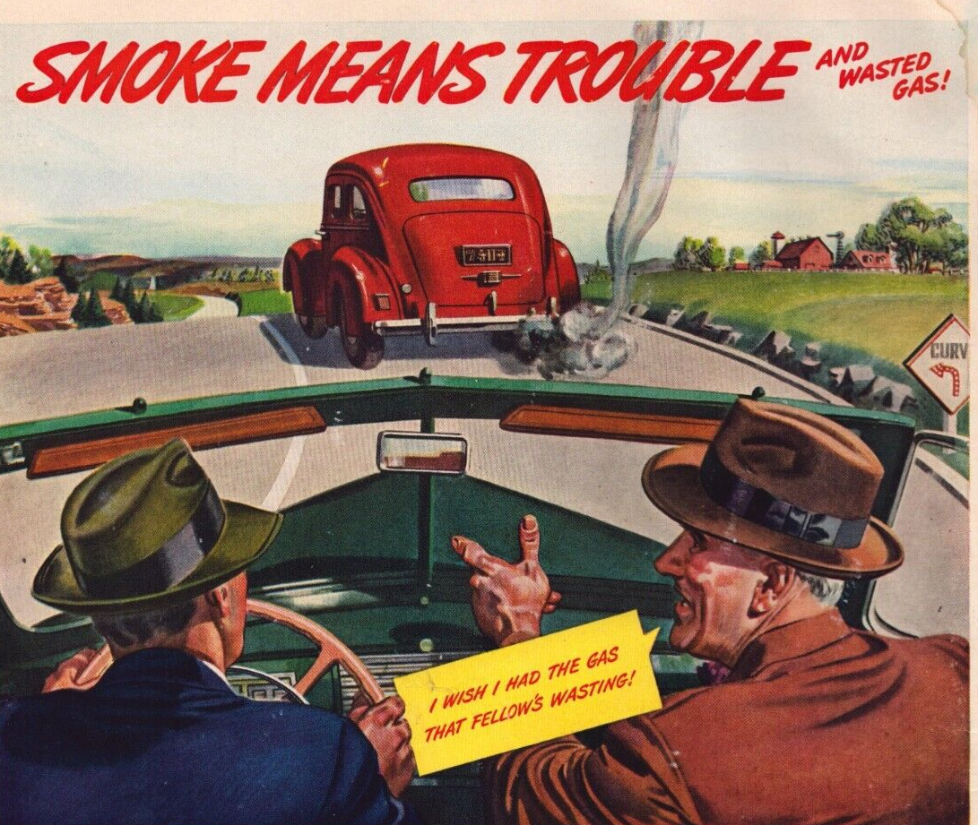 Texaco Dealers Havoline Motor Oil 1942 Vintage Print Ad Smoke Means Trouble