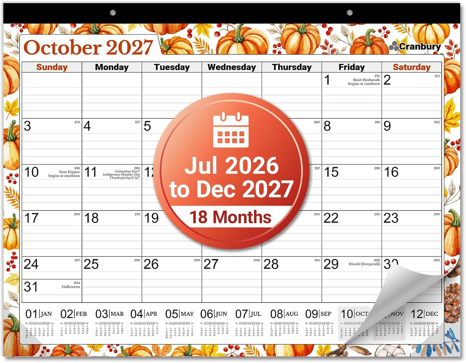 2026-2027 Desk Calendar 22X17, 18-Month Wall Planner