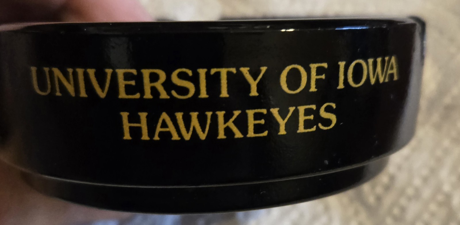 Vintage Iowa Hawkeyes  Black Glass Ashtray 3 1/2