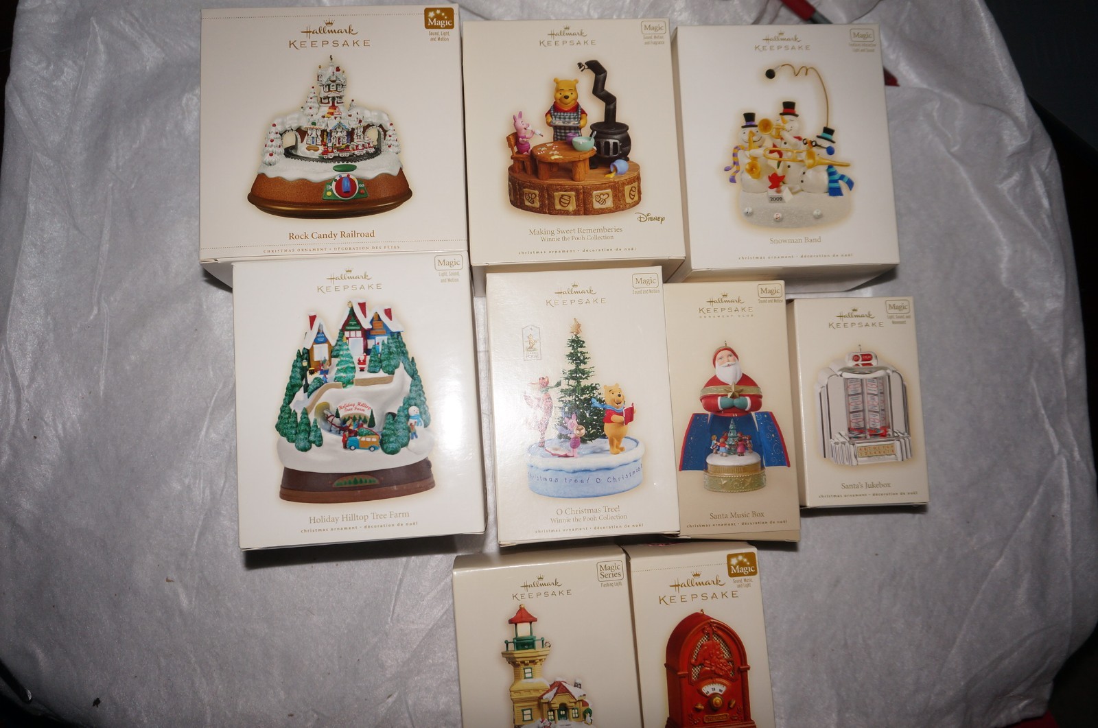 Lot of 9 Hallmark Keepsake Ornaments Magic Series Disney Pooh, Santa Music Box