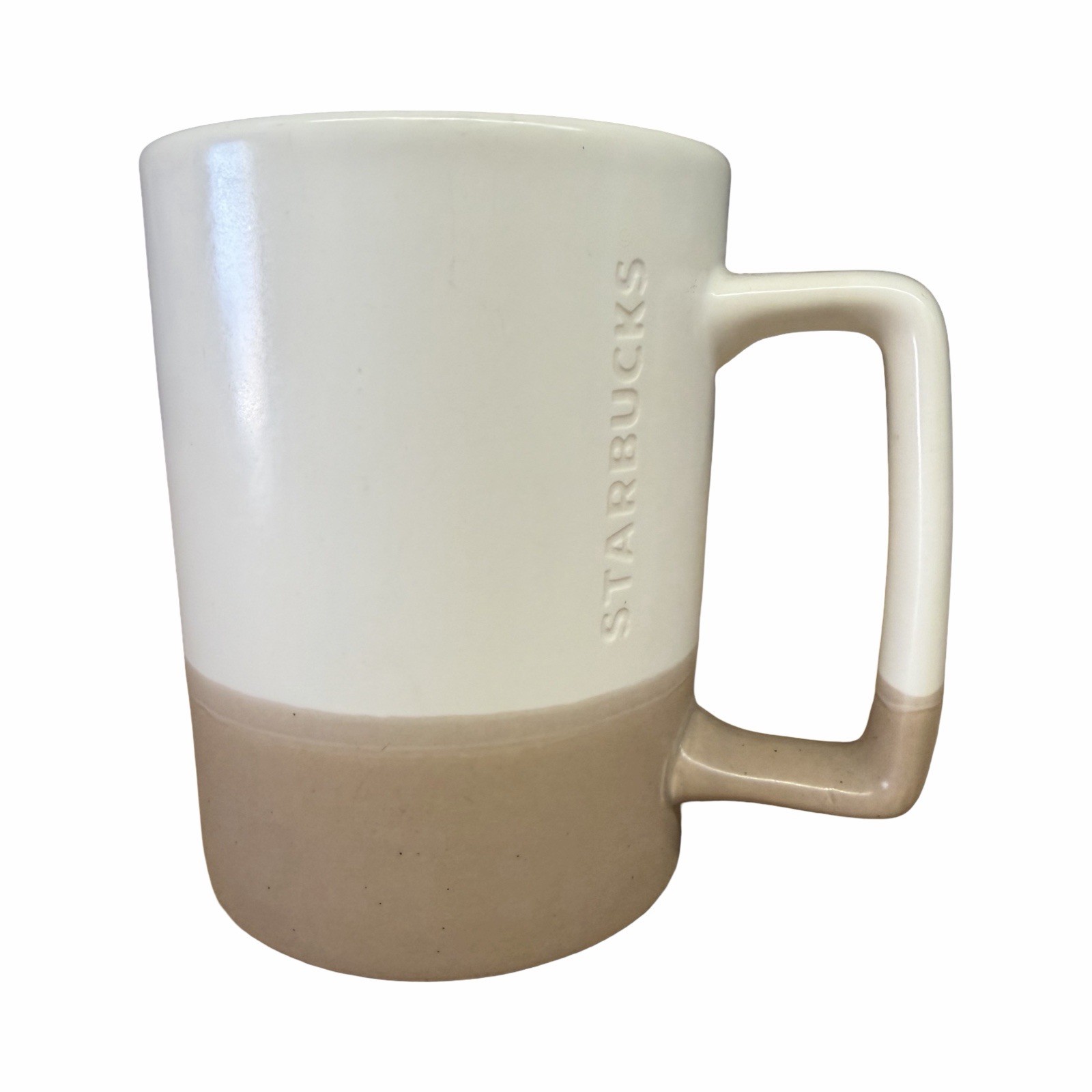 Starbucks 2016 Three Tone Cream Beige Brown Etched Logo 16 Oz Ceramic Mug