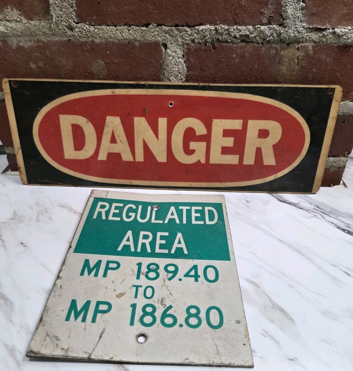 Vintage 80's Danger Sign Plus Regulated Area Metal Sign Gas Oil Shop Industrial Vintage 80's Danger Sign Plus Regulated Area Metal Sign Gas Oil Shop Industrial