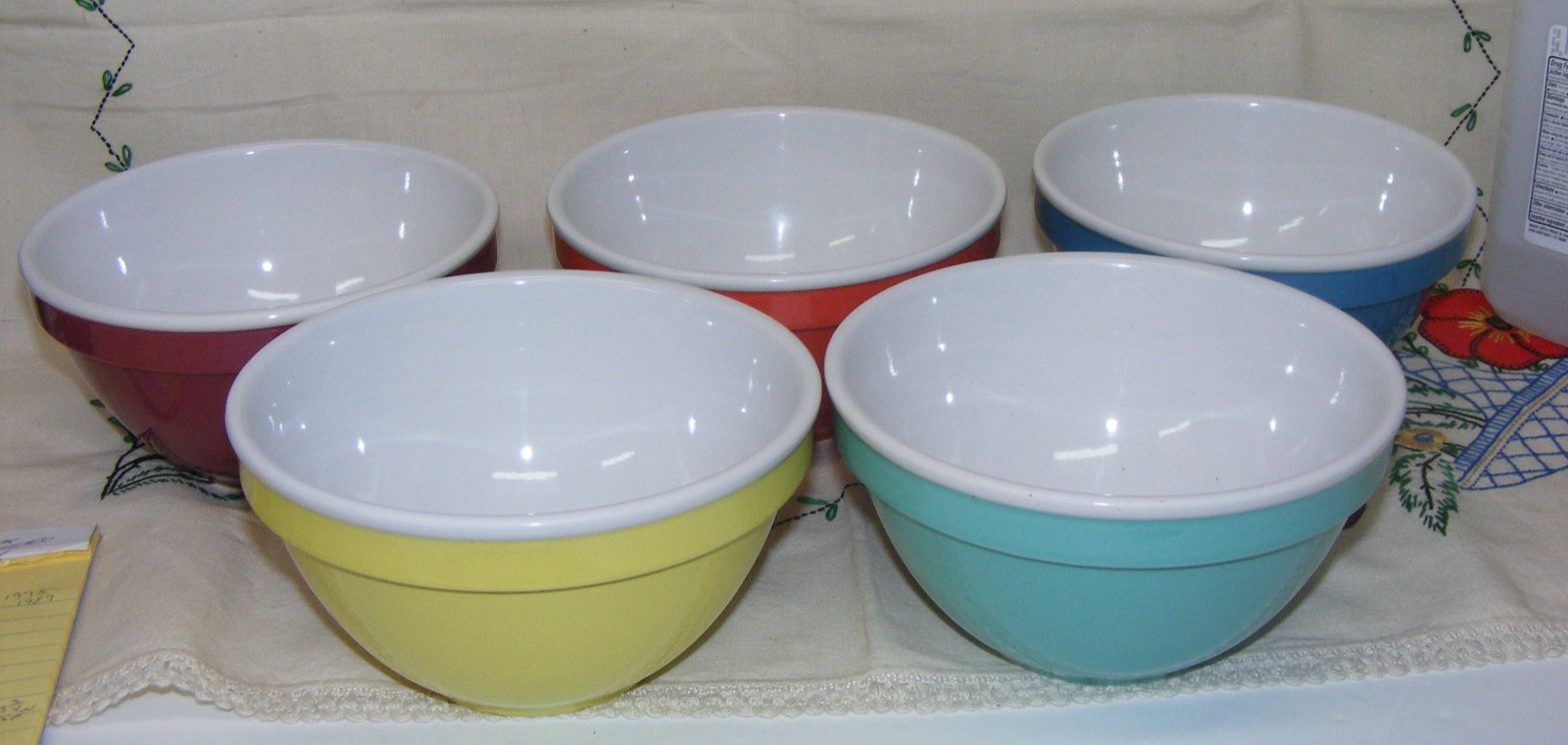Set of 5 Ceramic Mixing Bowls Primary Colors Blue Yellow Orange Red Set of 5 Ceramic Mixing Bowls Primary Colors Blue Yellow Orange Red