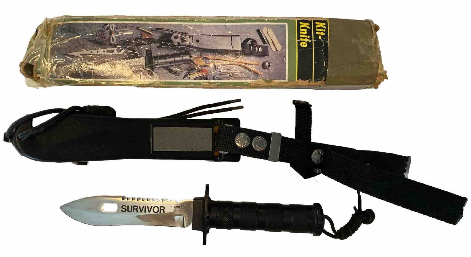 Vintage Survivor Knife With Sheath And Sharpener