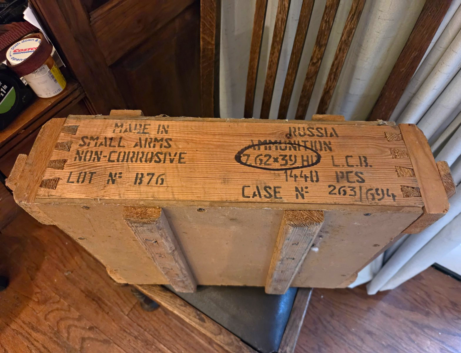 Vintage 1994 Military Surplus Wooden Ammunition Crate Weight 9 pounds.  