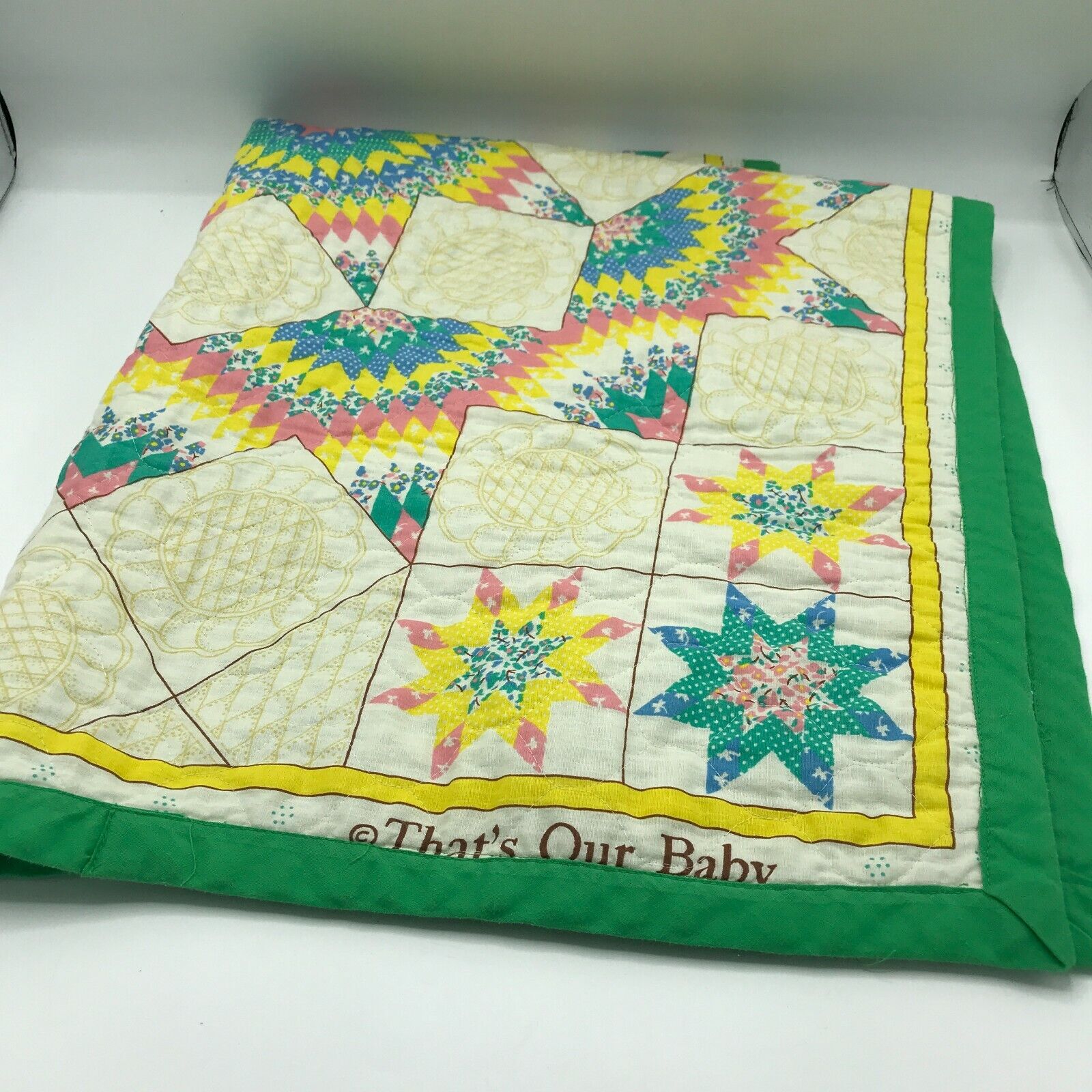 Vintage That's Our Baby Baby Blanket Quilted Blanket Triangles Squares Circles P