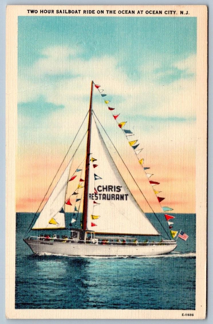 1940-60\'s CHRIS\' RESTAURANT TWO HOUR SAILBOAT RIDE OCEAN CITY NJ POSTCARD