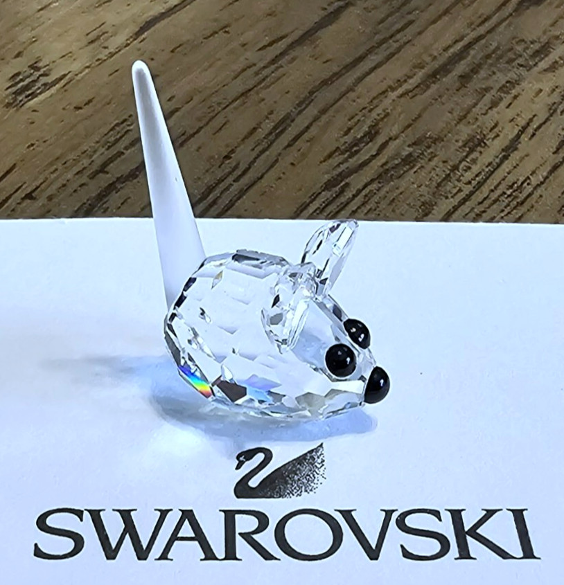 🐁 Swarovski Crystal (1) Tiny Baby Field Mouse Figurine, w/ Frosted Tail, & Logo