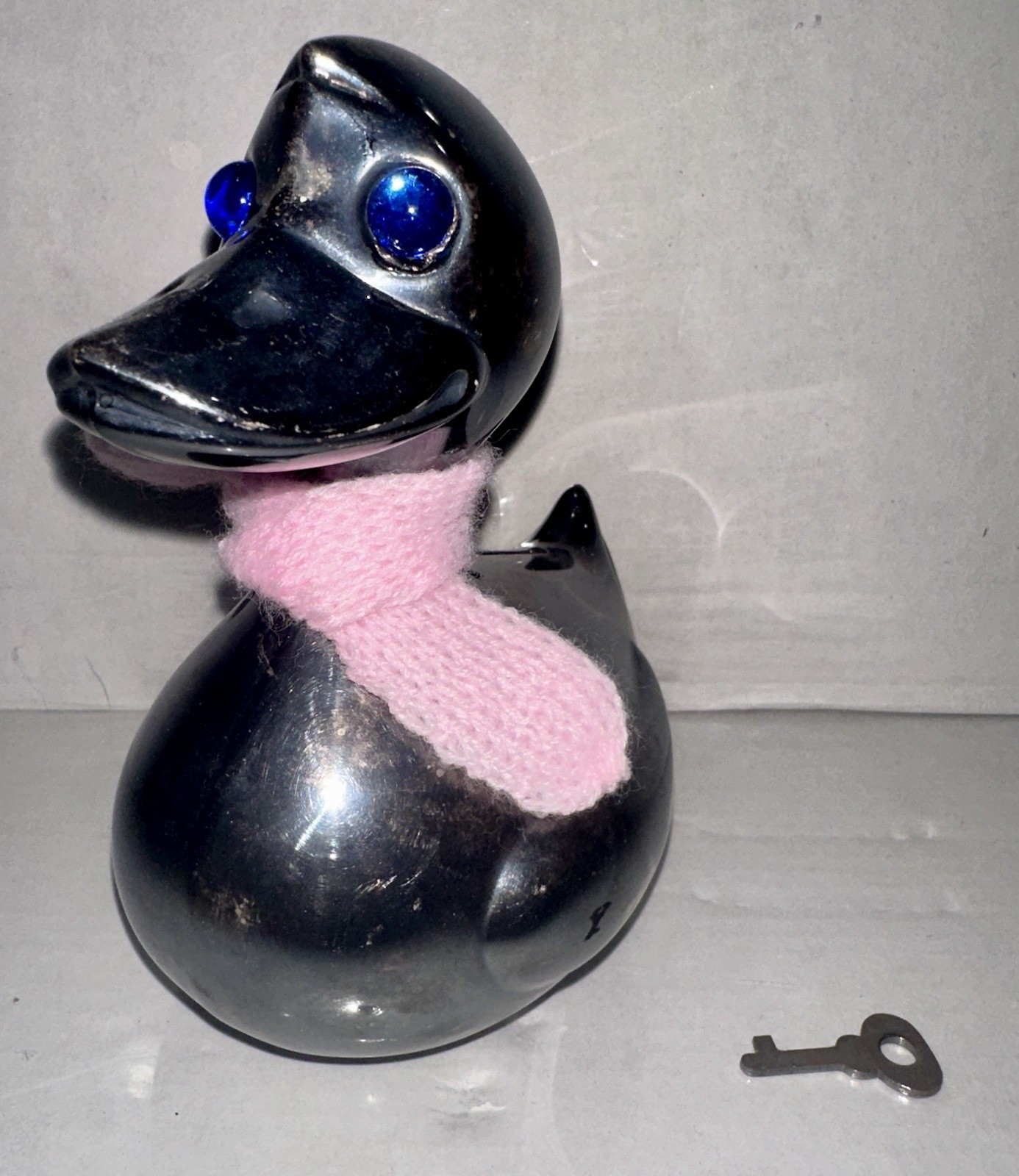 Rare Vintage Denmark Silver Plate Duck Bank Complete with Key
