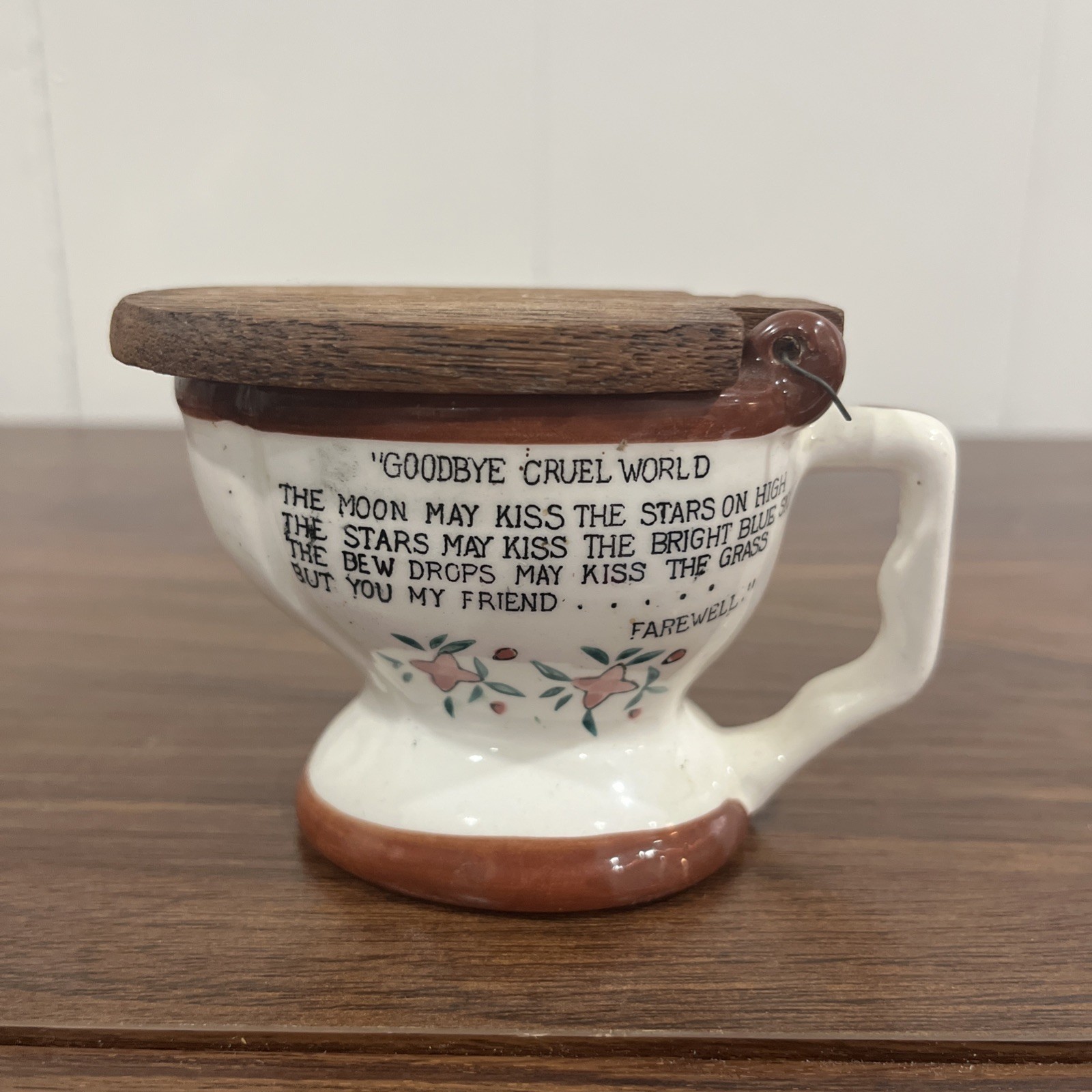 Vintage Goodbye Cruel World Ceramic Man in Toilet Novelty Item Mug 