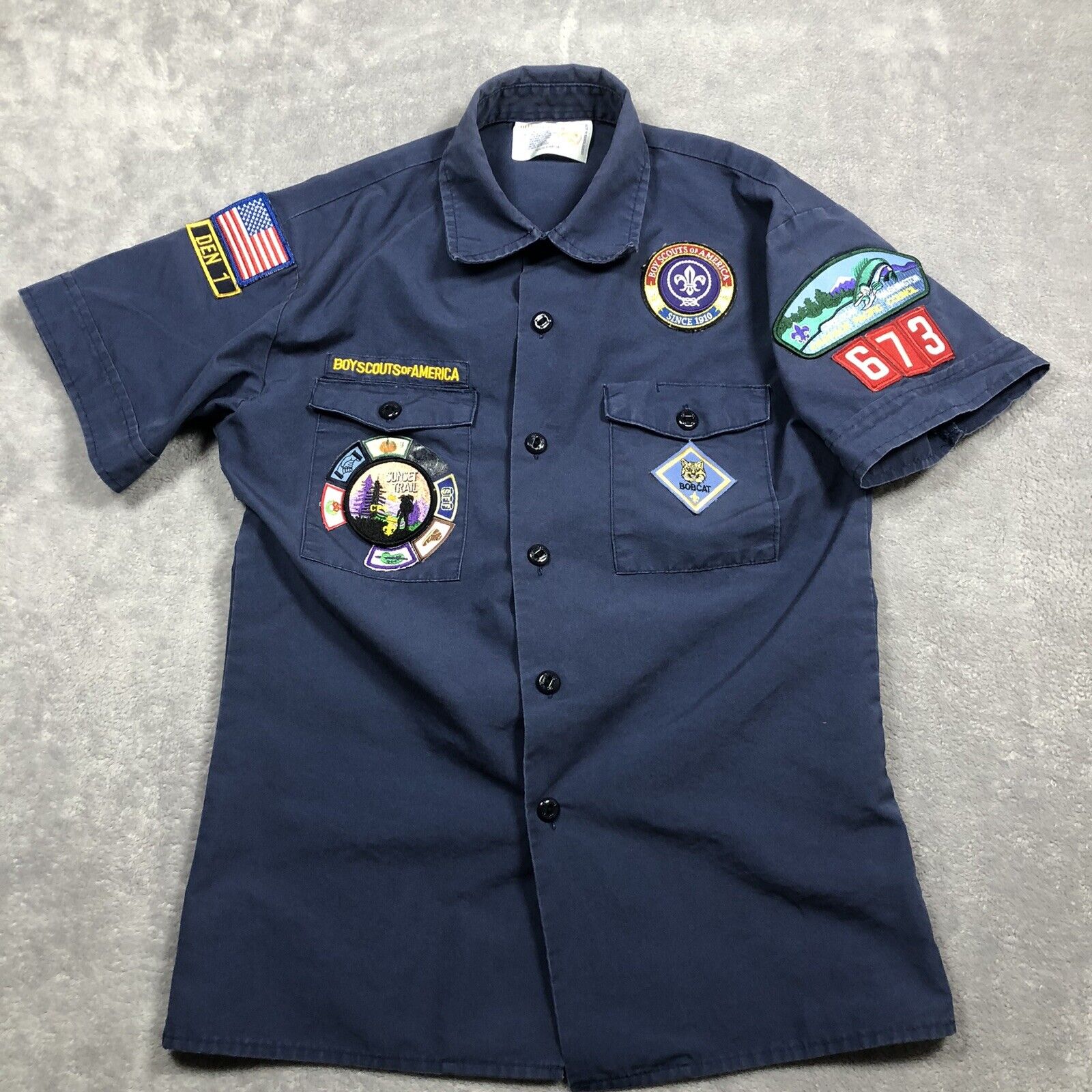 Boy Scouts Of America Shirt Boys Youth Large Blue BSA Uniform Patches Outdoor