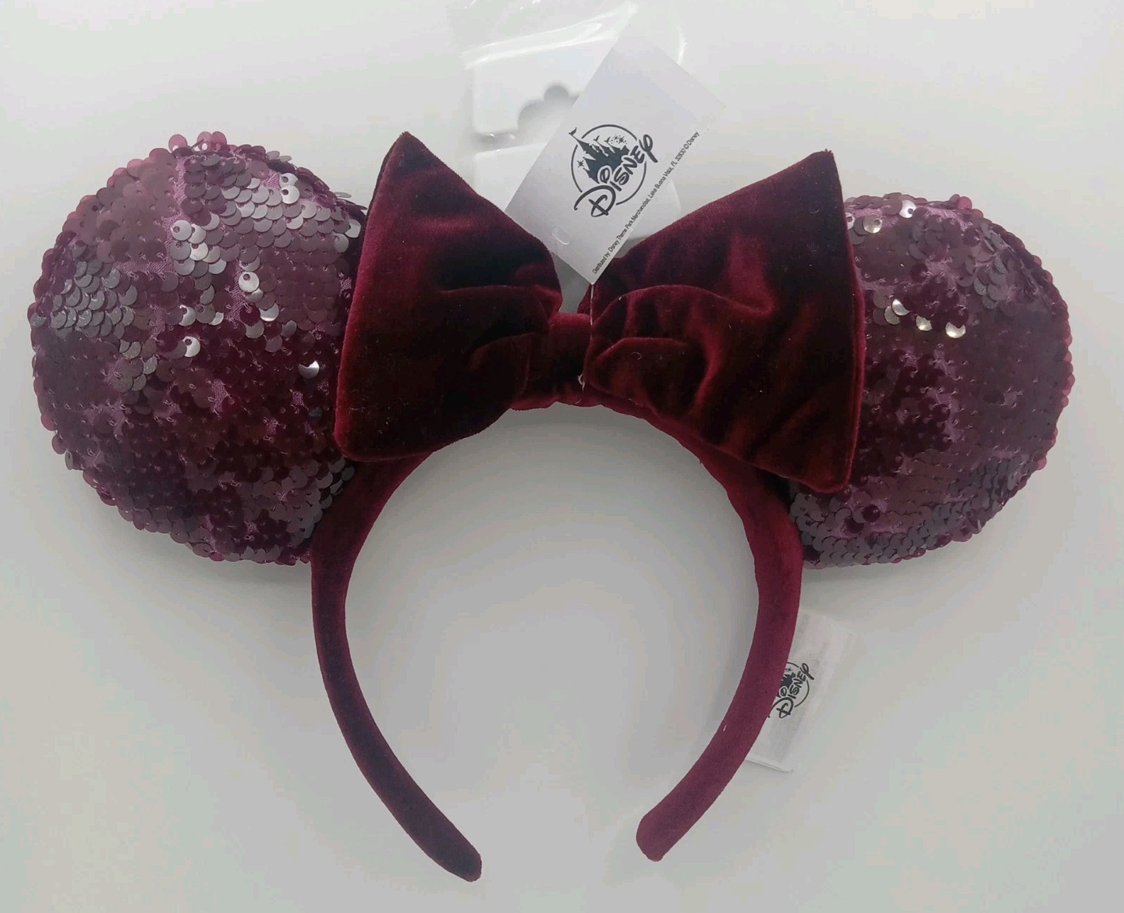 Disney Parks Burgundy Sparkly Minnie Mouse Ears Headband NWT 2026 Dark Cherry