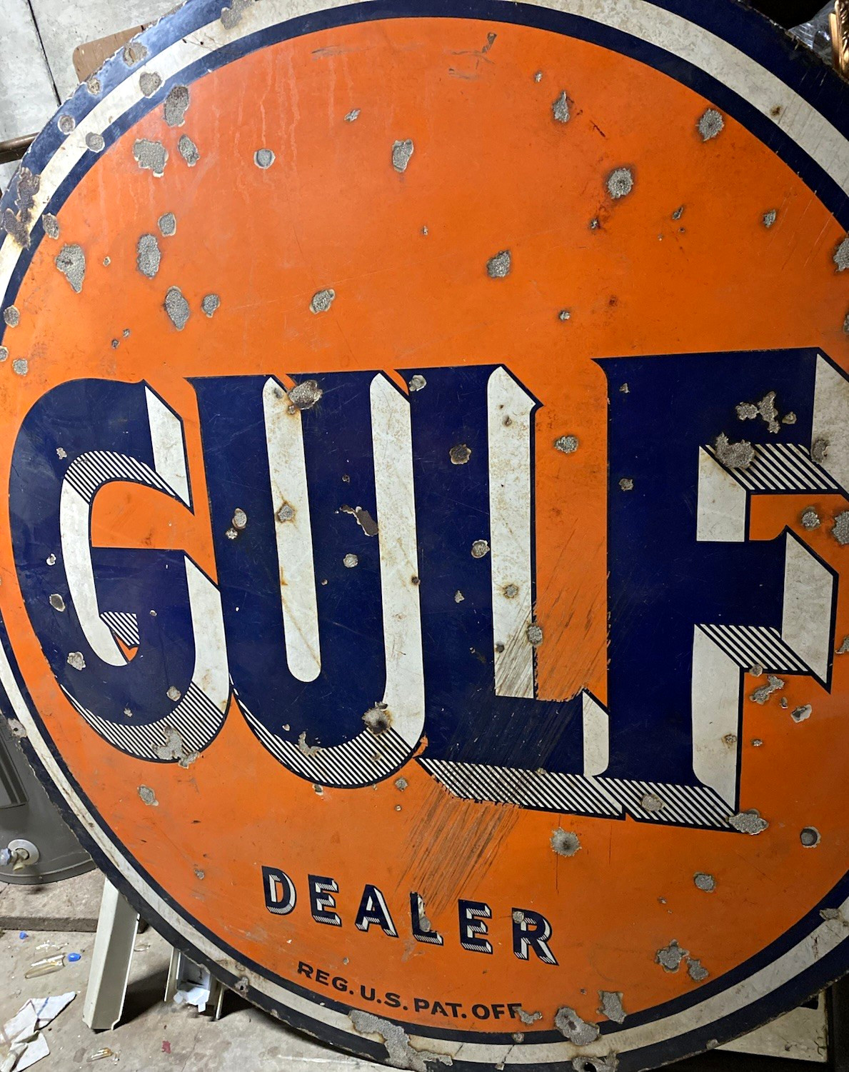 Gulf Dealer vintage double sided 66inch Round Gas & Oil AD Sign
