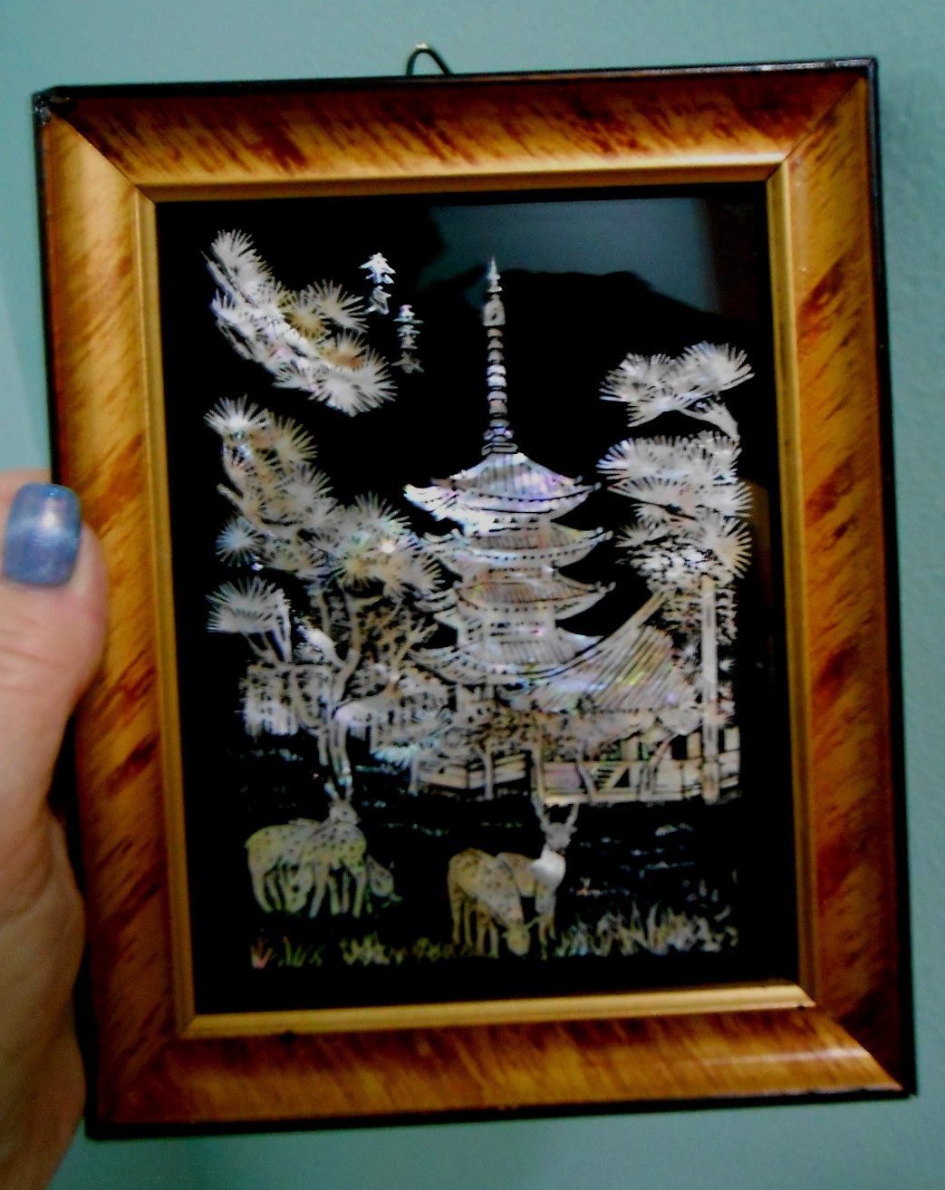 Korean Abalone Shell Art  Collage Framed Vint 1950-60s  Mid Cent