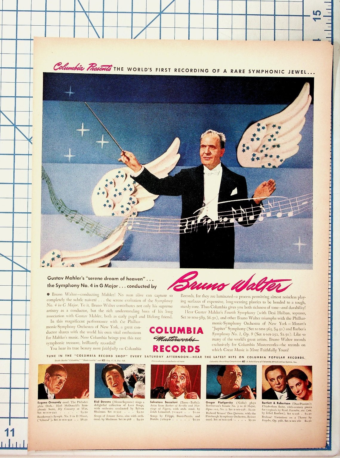 Bruno Walter Mahler Symphony 4 Columbia Records Vintage Ad Ephemera