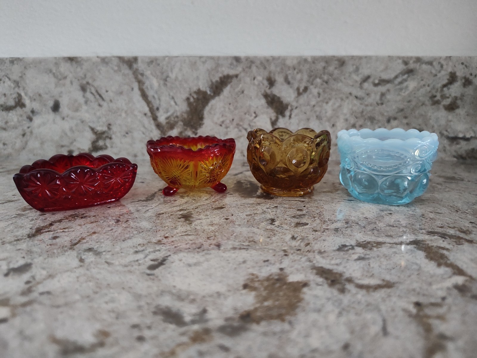 Four LG Wright Open Salt Cellars, Dips, Dishes, Thistle Daisy & Button Eyewinker