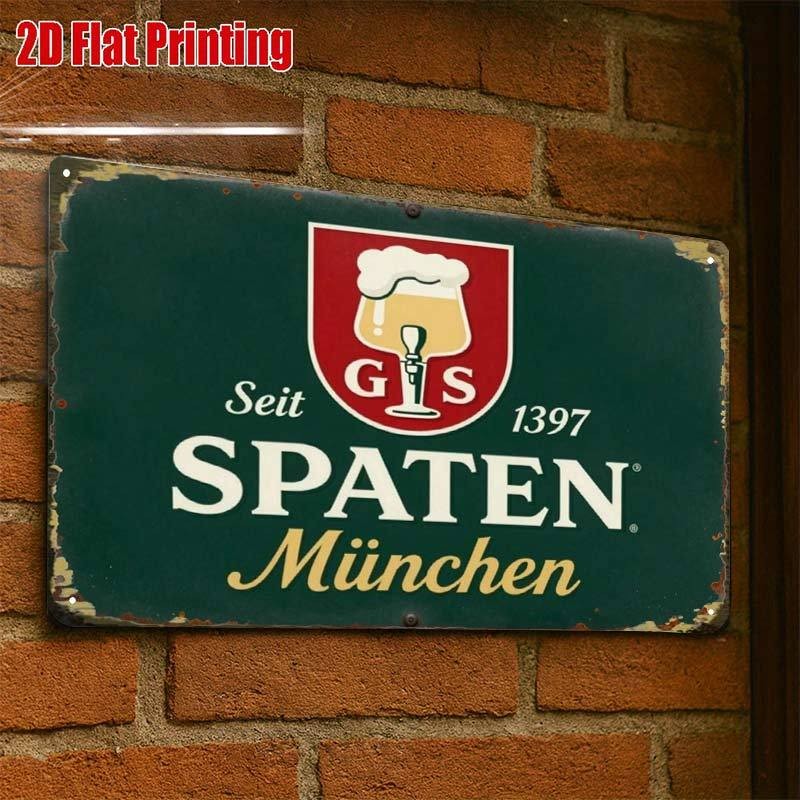 Vintage Spaten Munich Beer Creative Tin Metal Signs Home Décor 8x12