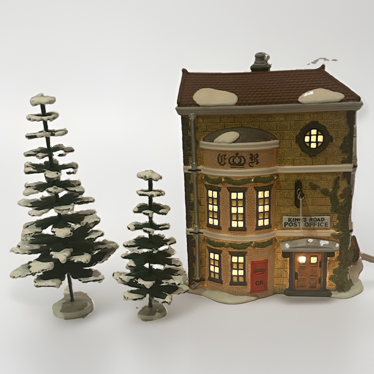 Vtg Dept 56 “Kings Road Post Office” w 2 Christmas Trees•Dickens Village Series