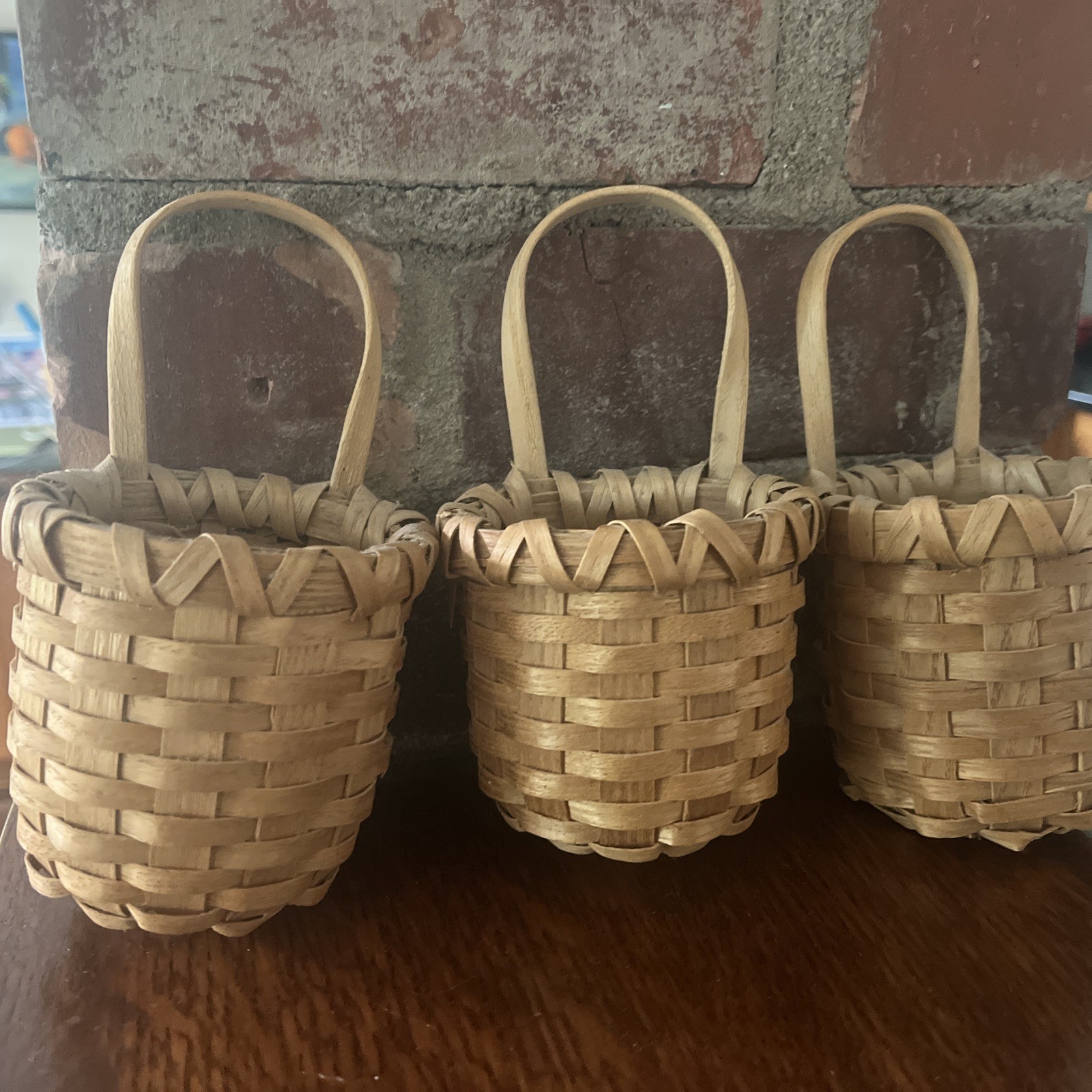 3 Miniature Small Hand Woven Wicker Round Basketry Basket with Handles 3 Miniature Small Hand Woven Wicker Round Basketry Basket with Handles