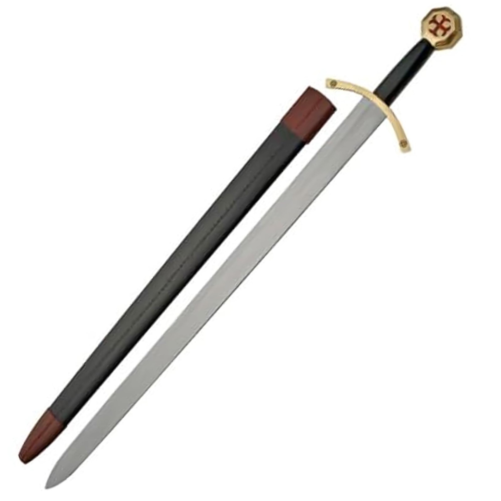 Knights Templar Medieval Sword 37in Stainless Steel Blade Leather Grip Scabbard