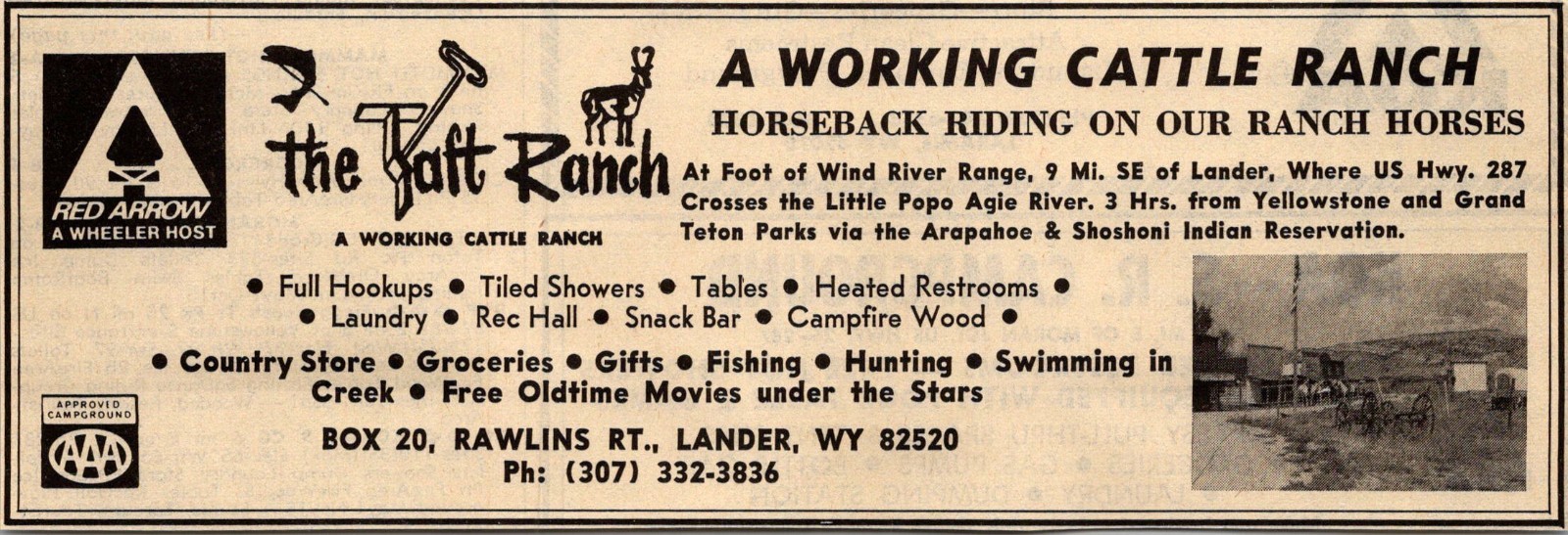 The Taft Ranch A Working Cattle Ranch Rawlins St Lander WY 1974 Ad TAK6-8