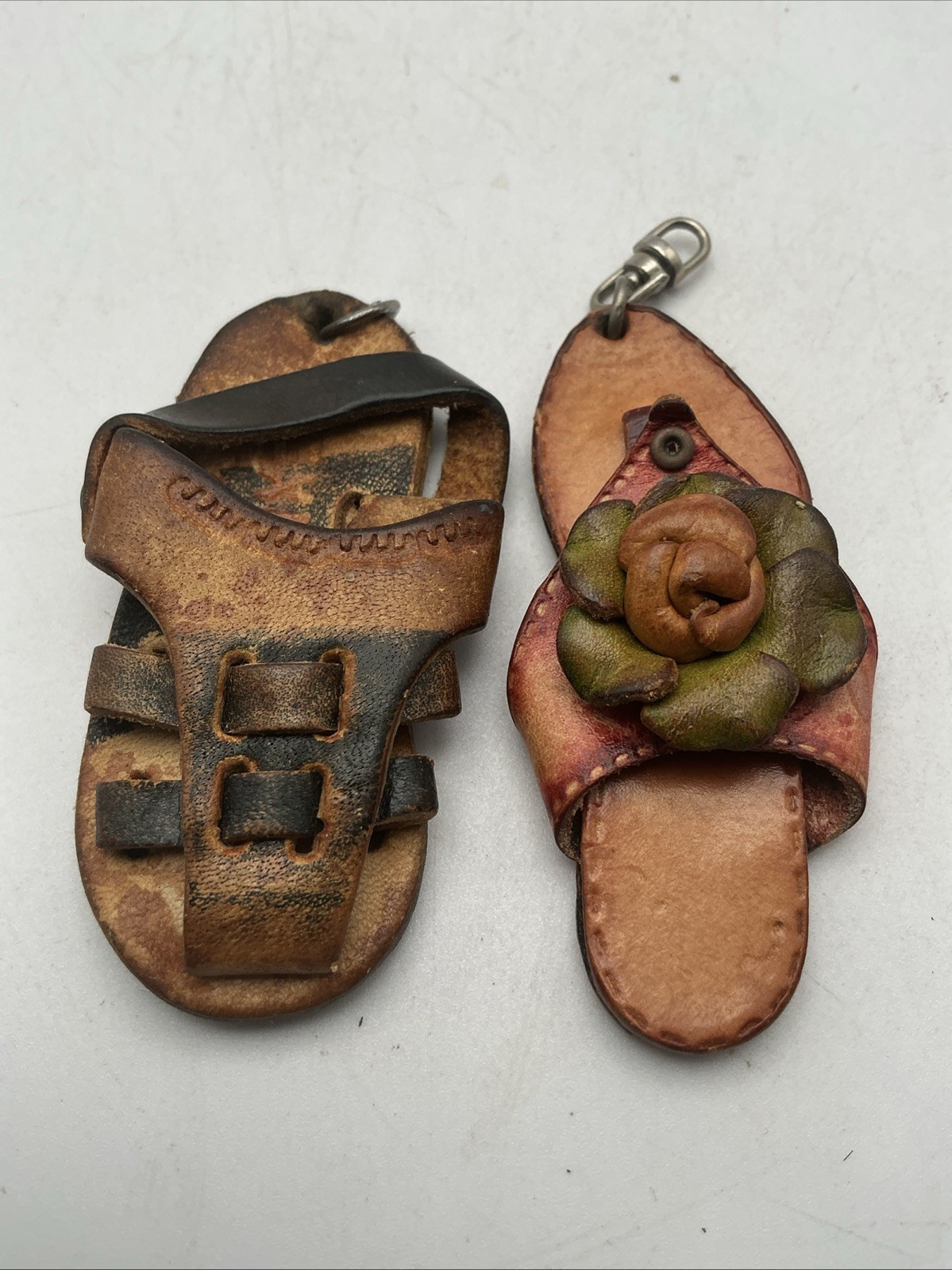 Vintage Handcrafted Mexican Leather Sandal Keychains Lot of 2 Mini Huaraches