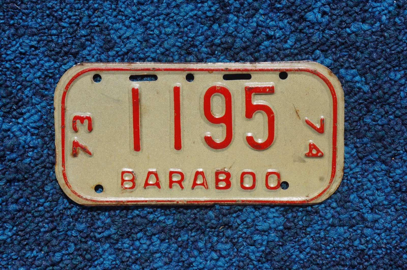 1973 1974 BARABOO Wisconsin Bicycle License Plate