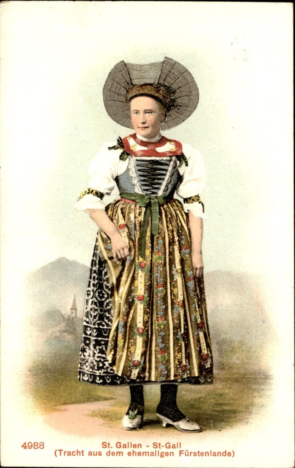 Swiss folk costume Edition Photoglob Co. c1900s-10s Vintage Postcard