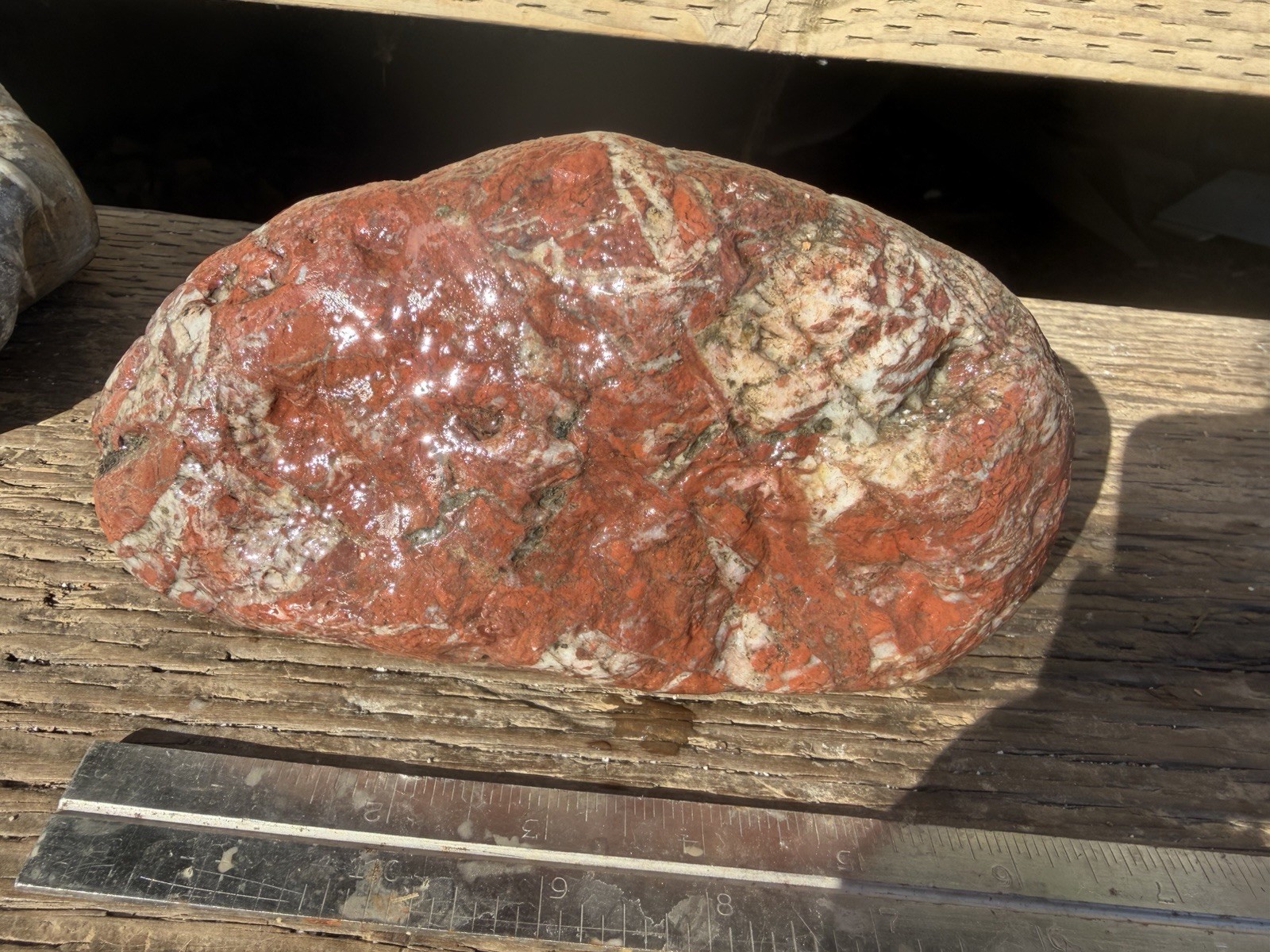 Large Red Brecciated Jasper-Like River Rock White Veins Natural Specimen