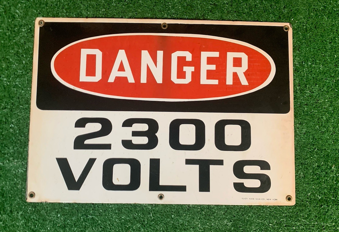 Vintage Porcelain Sign - ‘Danger 2300 Volts’ - Ready Made Sign Co NY - 20” x 14”