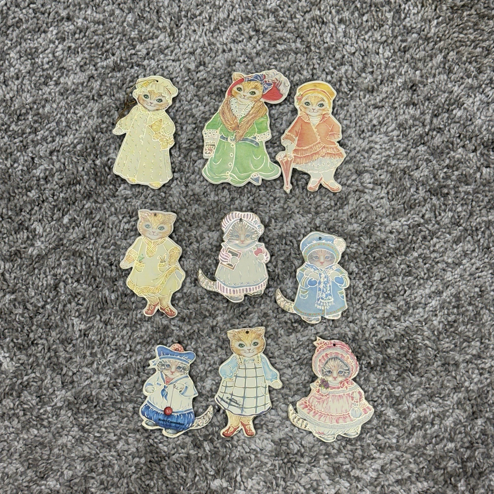 Vintage Kitty Cucumber Victorian Cat Cut Christmas Ornaments Huge LOT x9
