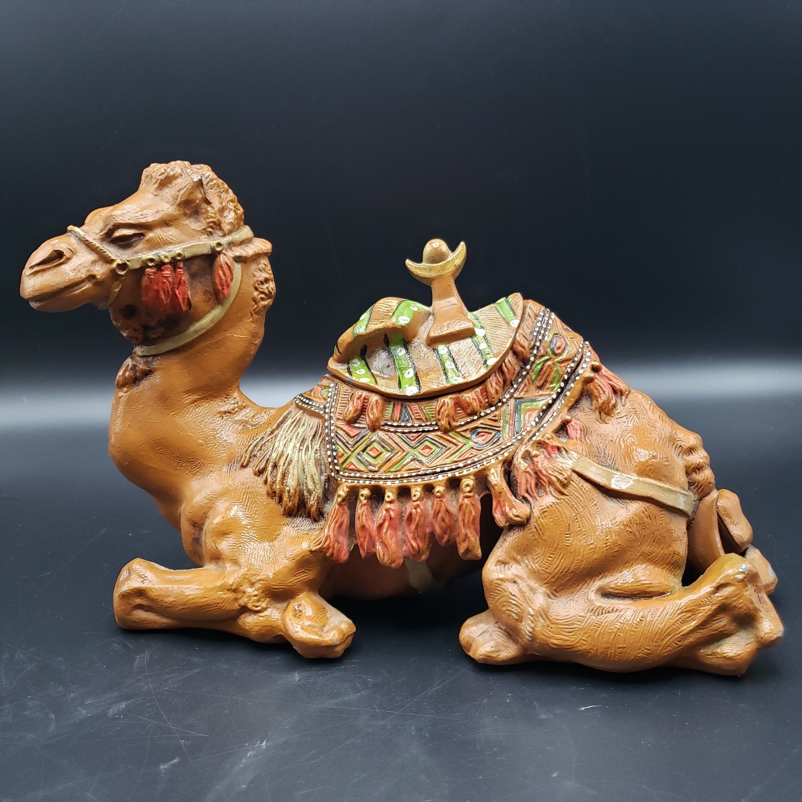 Antique 1900s Anglo-Indian Style Sculptural Camel Inkwell Painted Cast Metal