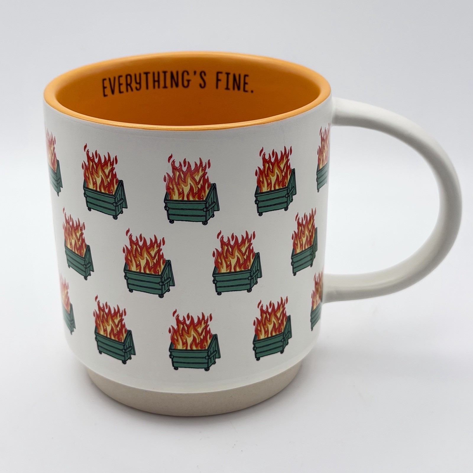 Hallmark Shoebox Dumpster Fire Coffee Mug Everything’s Fine Orange Inside 16oz