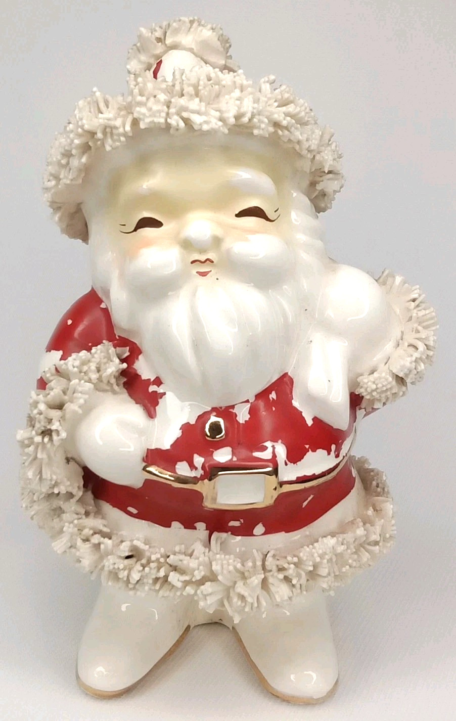 Napco Spaghetti Trim Santa Claus Christmas Planter Vintage 1950s
