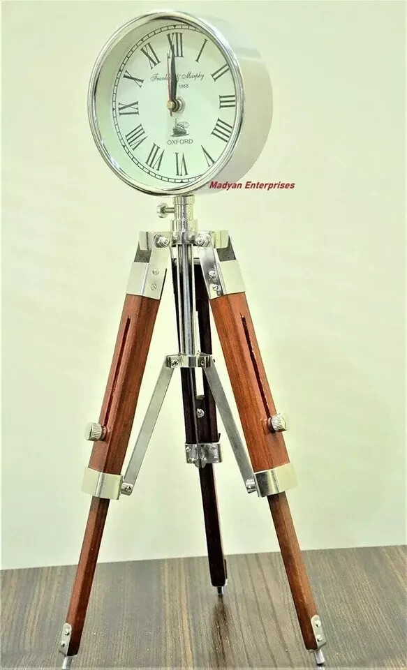 Wooden Tripod Clock Vintage Antique Oxford Table Clock Floor Stand Roman Clock