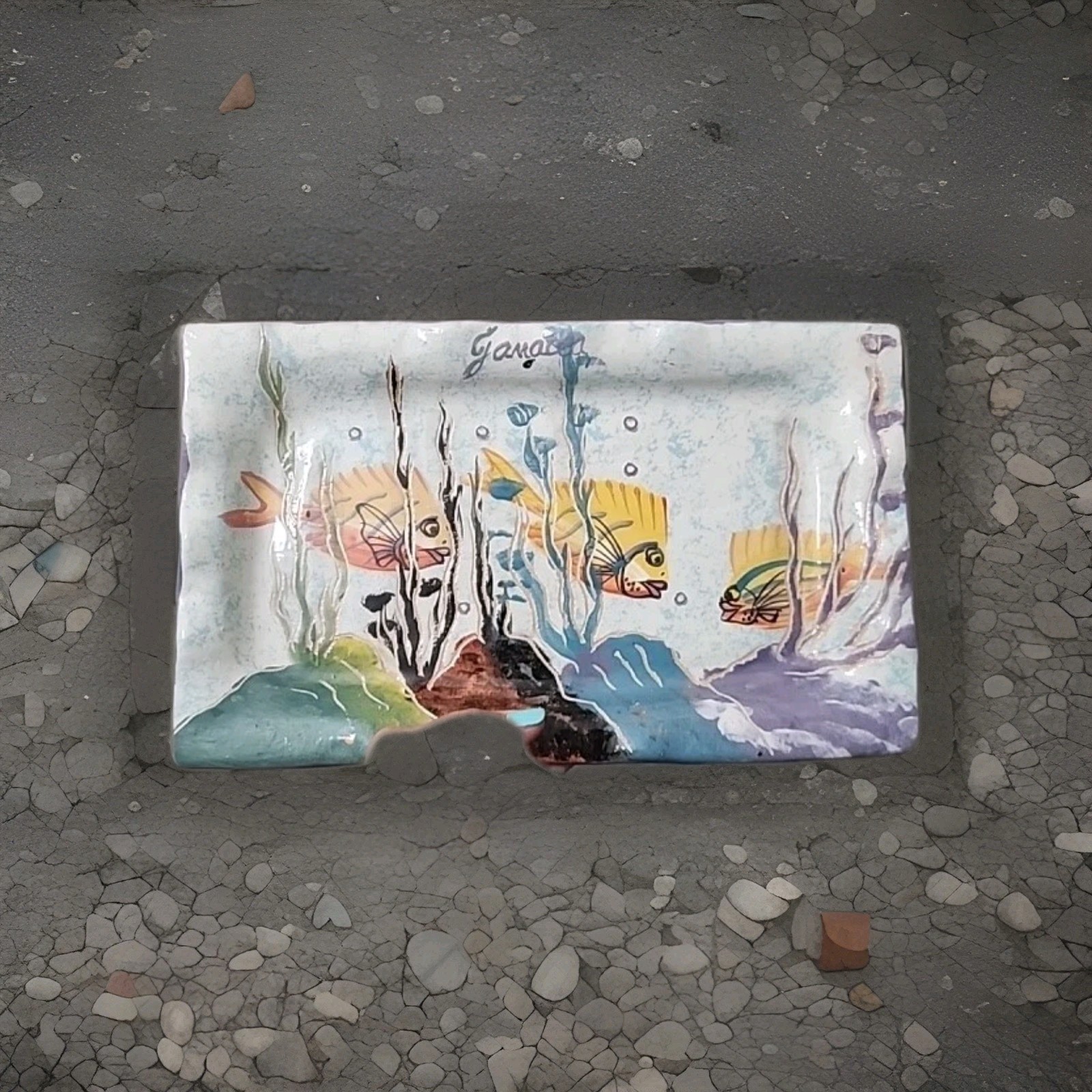 Beautiful And  Bright Handpainted Plate With Fish