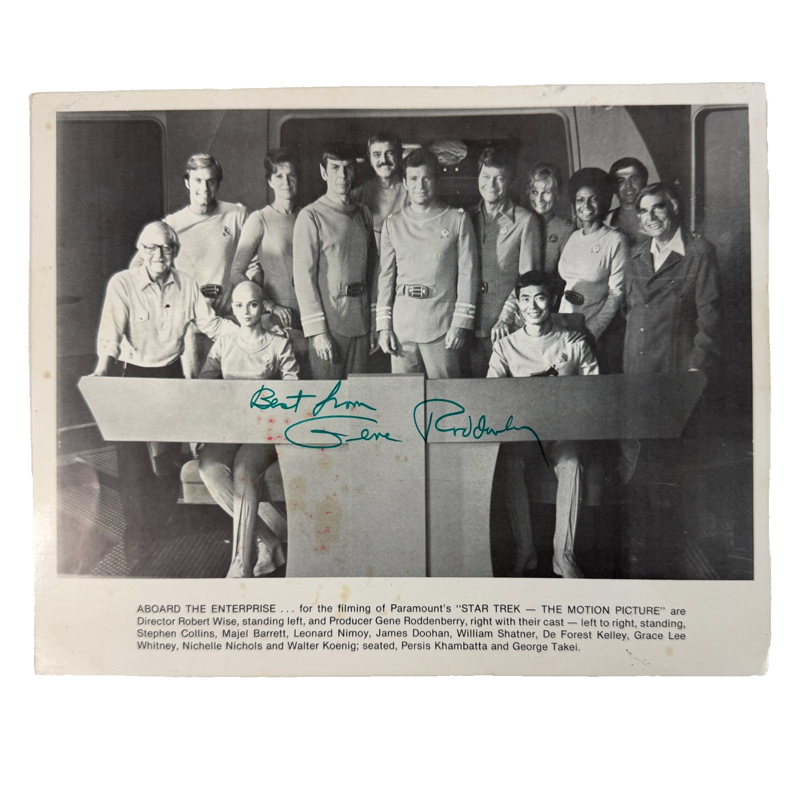 Vintage 1979 Gene Roddenberry Signed Star Trek Motion Picture Cast Photo Shatner Vintage 1979 Gene Roddenberry Signed Star Trek Motion Picture Cast Photo Shatner