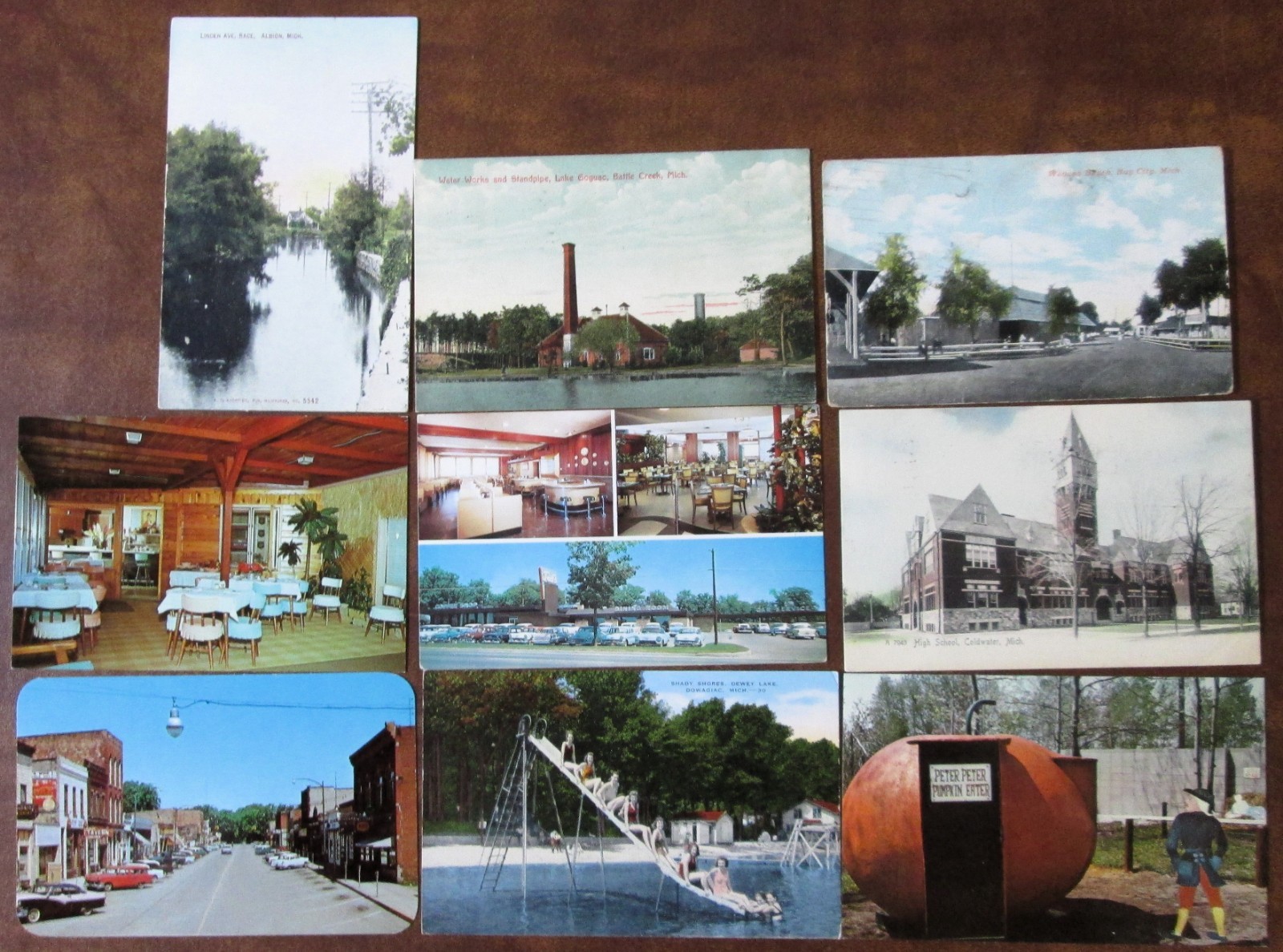 51 VINTAGE MICHIGAN / MINNESOTA Postcards LOT - DIFF. CITIES / TOWNS + 4 PHOTOS