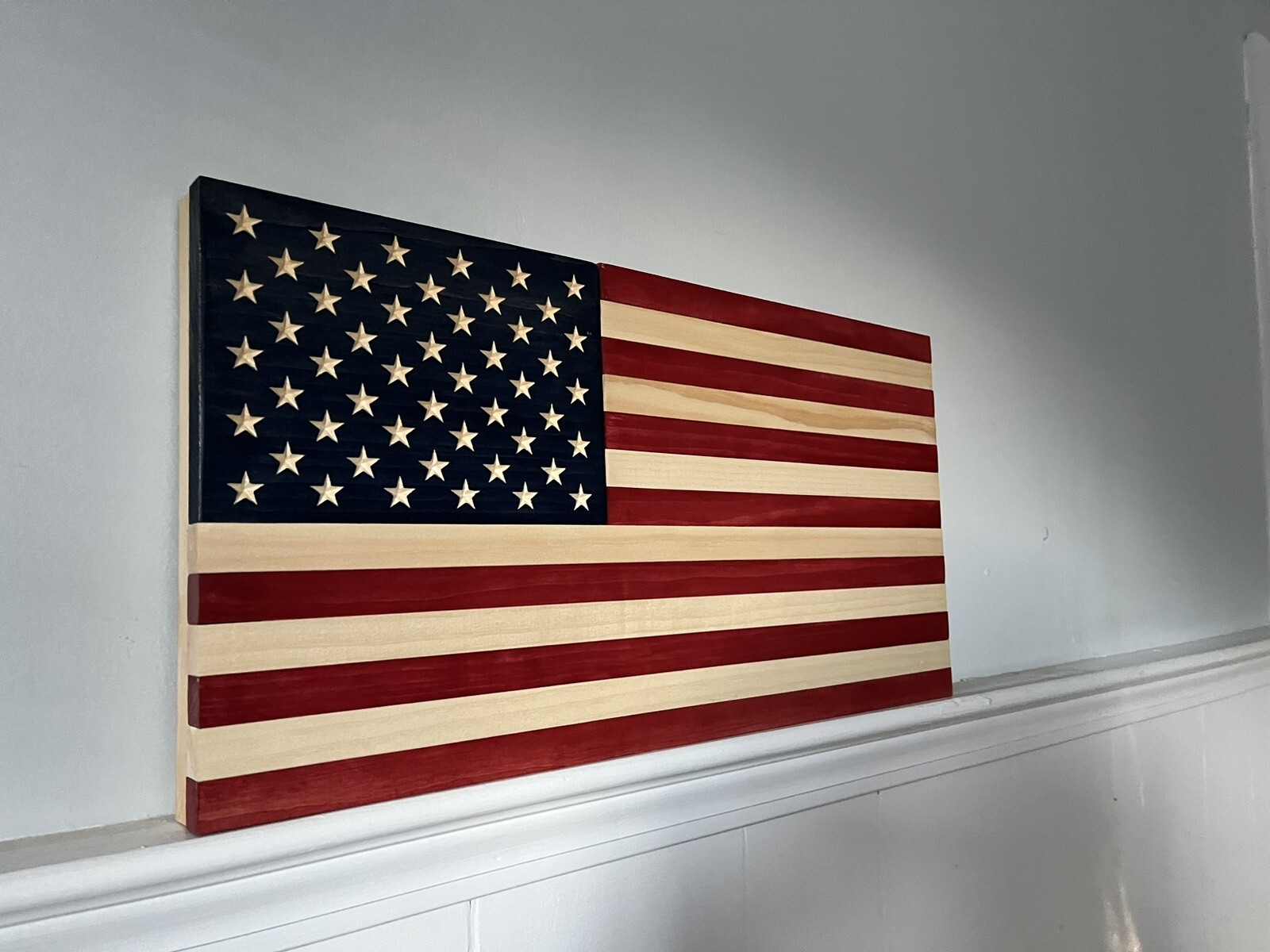 Wooden American Flag / Easy To Hang / 