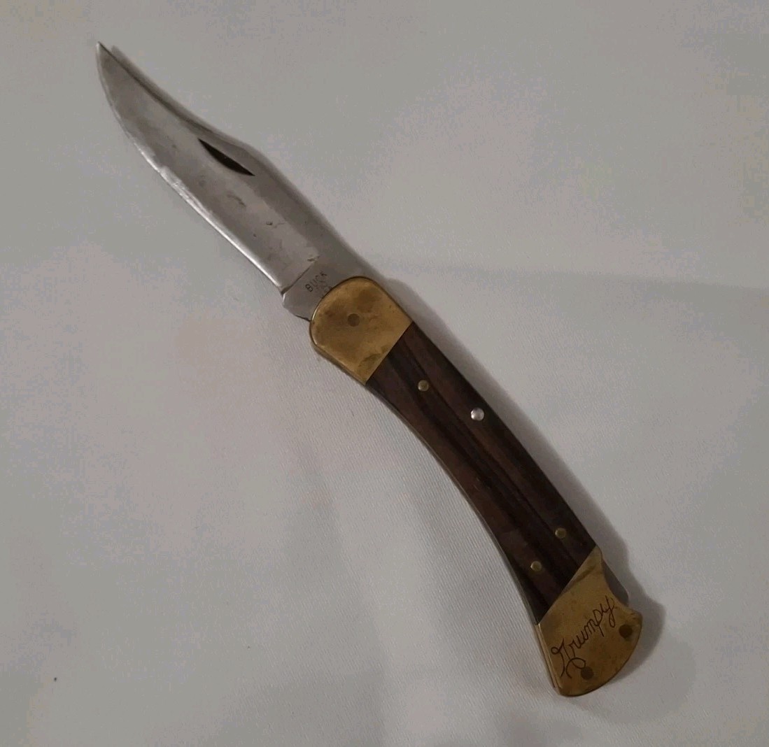 Vintage Buck 110 USA Lockback Hunter Bowie Pocket Knife Engraved Handle