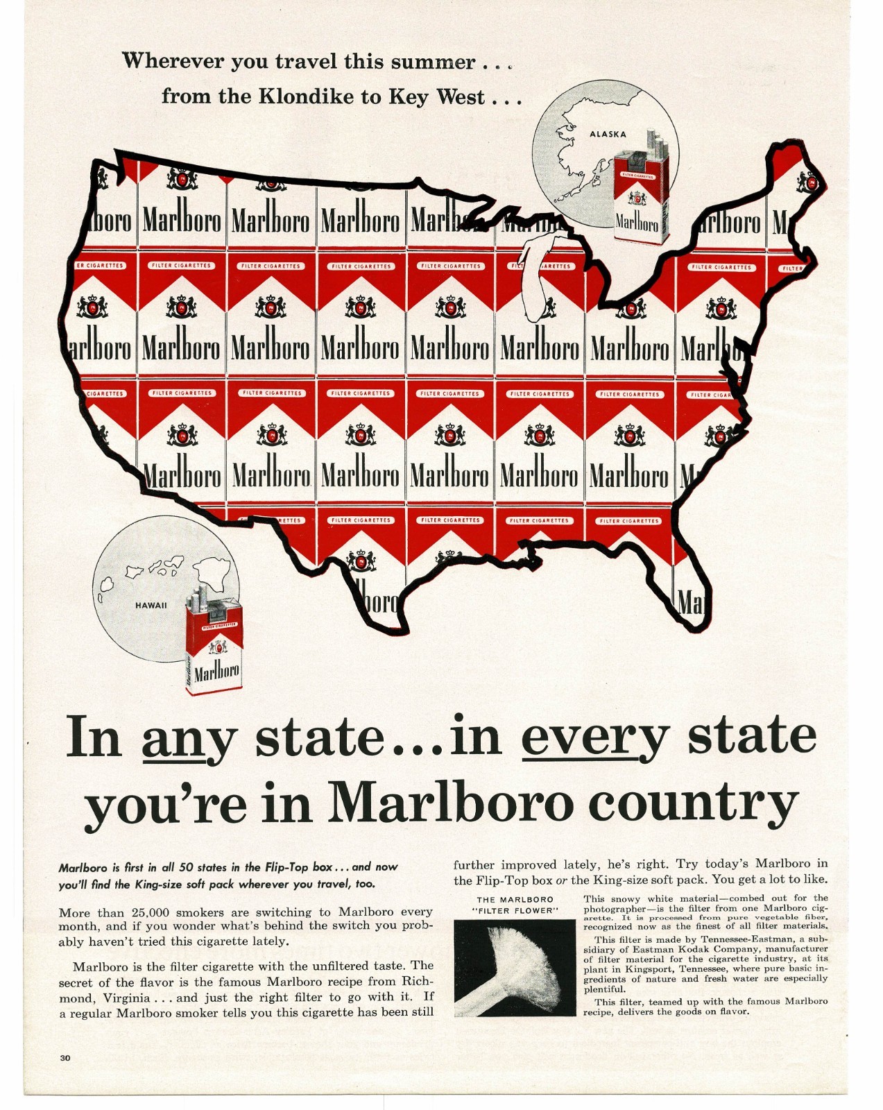 1961 Marlboro Cigarettes Vintage Print Ad USA Pack Map Mosaic Art Man Cave