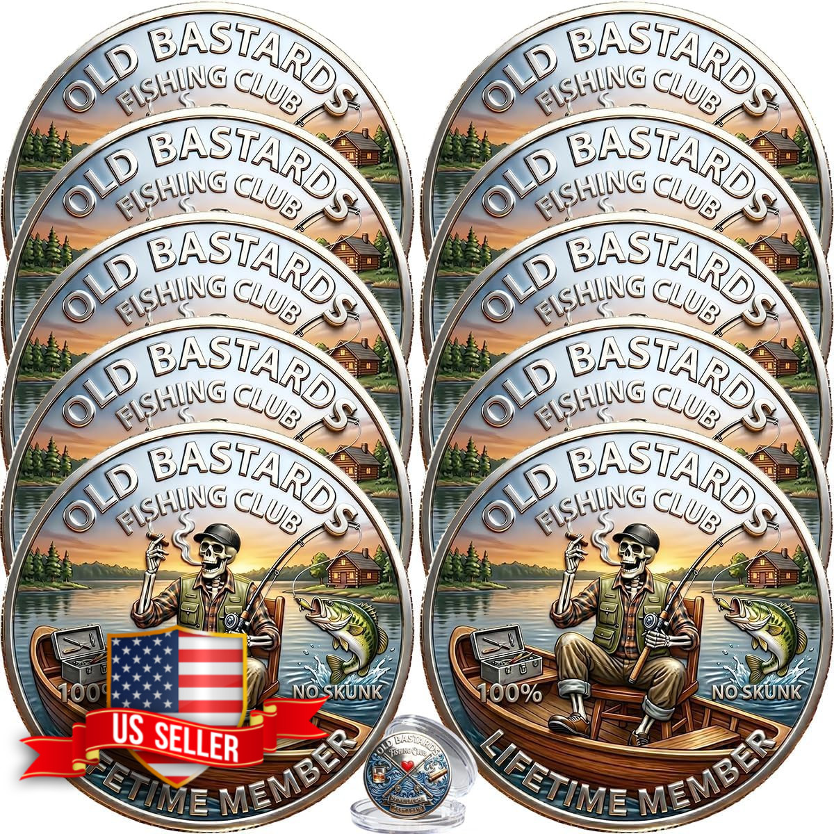 Eternal Fisherman Challenge Coin Funny 3D Skeleton Angler Collectible 10 Pcs Eternal Fisherman Challenge Coin Funny 3D Skeleton Angler Collectible 10 Pcs