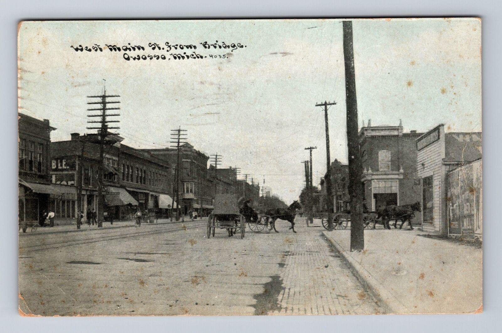 Owosso MI-Michigan, West Main St From Bridge, Antique, Vintage c1910 Postcard