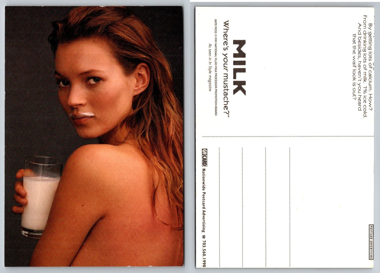 Kate Moss Milk Mustache Where\'s Your Mustache Advertising Go Card Postcard Kate Moss Milk Mustache Where\'s Your Mustache Advertising Go Card Postcard