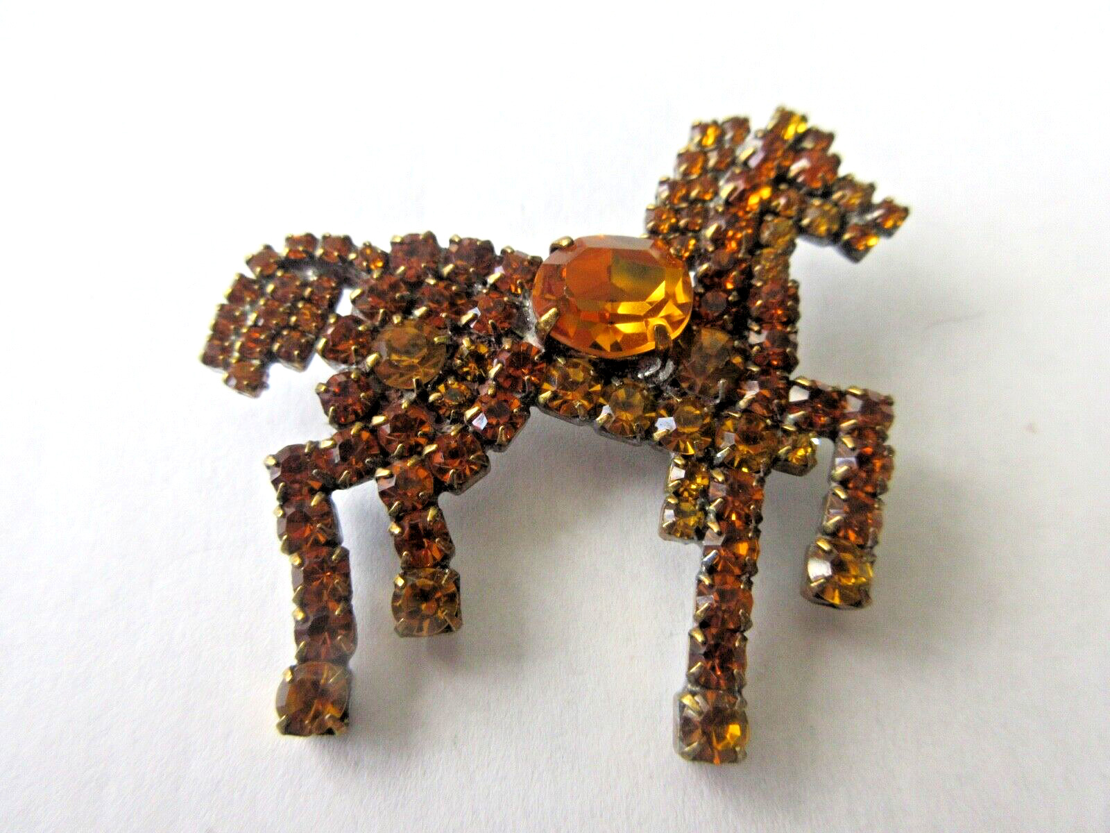 Outstanding  Czech Vintage Glass Rhinestone Button   HORSE  Amber